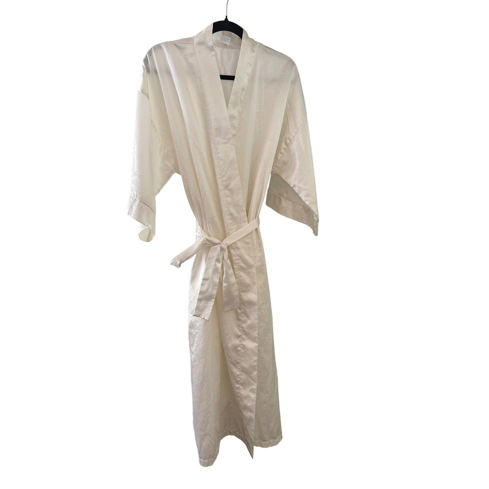 Erika Taylor Cream Floral Embossed Satin Robe Kimono Bathrobe Size M